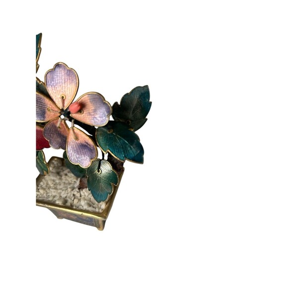 Chinese Brass Enamel Floral Bonsai Tree Plant Figurine Statue GORGEOUS - Picture 5 of 13